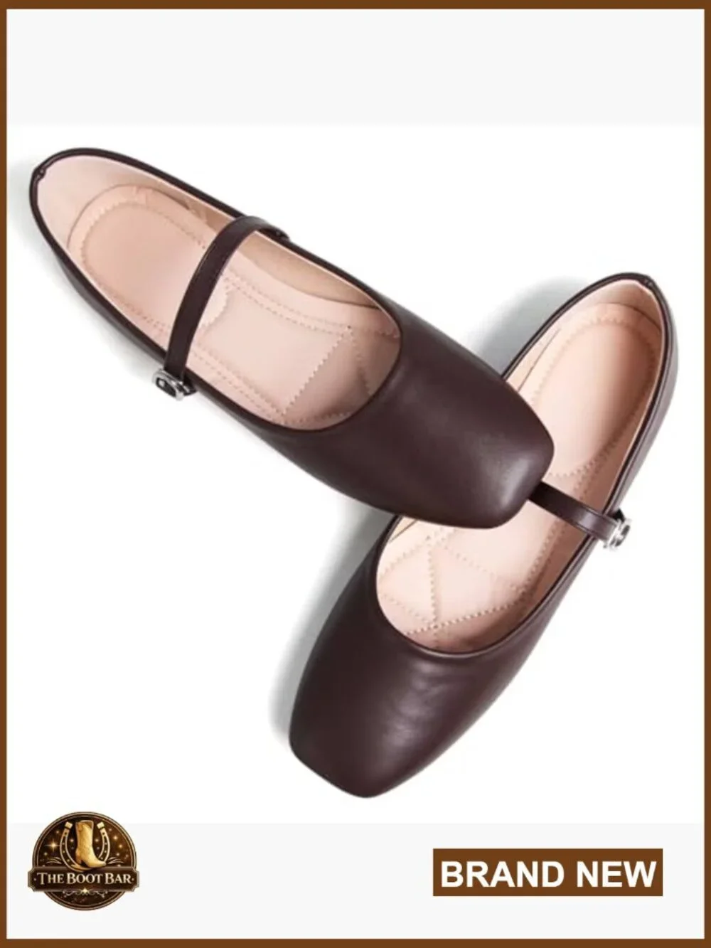 Leather Mary Jane Flats Square Toe Slip On Work Shoes Adjustable Buckle